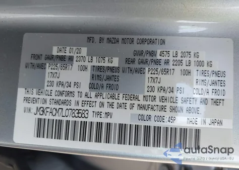 2020 Mazda Cx-5 Touring из США, поврежденный, VIN JM3KFACM7L0783583